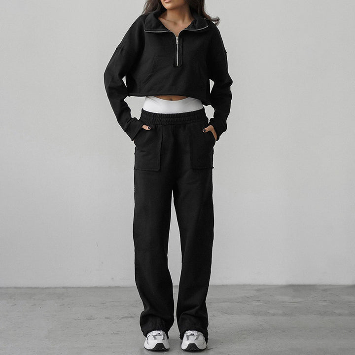 Dame Sporty Cropped Sweatshirt med afslappet Bukser Stilla
