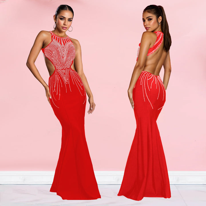 Damer Elegant aftenkjole med glitrende rhinestone-detaljer og sideløsninger Stilla