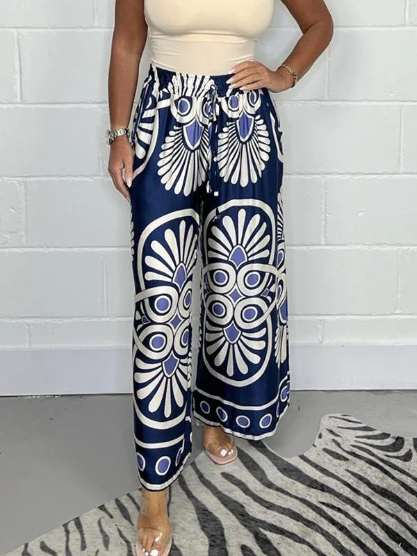 Dame bred palazzo-bukser med boho-print Stilla