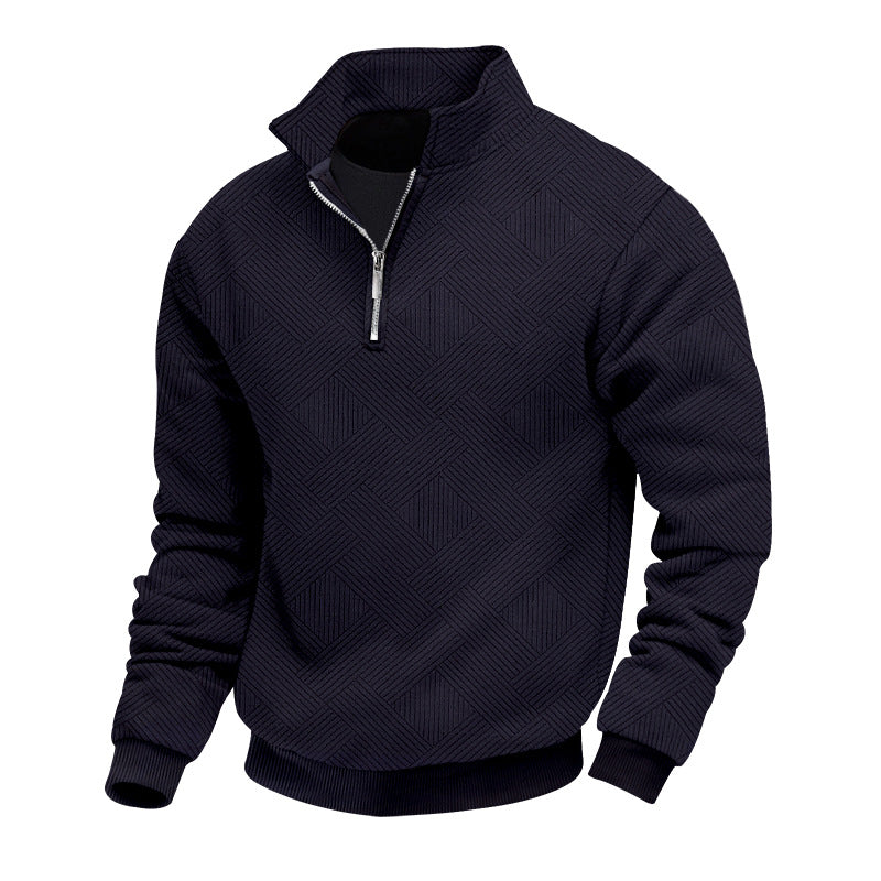 Herrer elegant fleece-pullover med høj krave og struktureret ribdesign Stilla