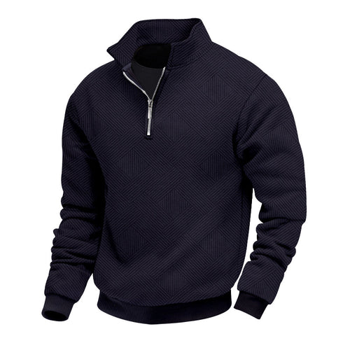 Herrer elegant fleece-pullover med høj krave og struktureret ribdesign Stilla