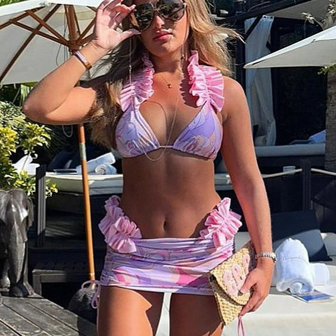 Dame Bikini-sæt med raffinerede flæsedetaljer og smart indpakningsklud Stilla