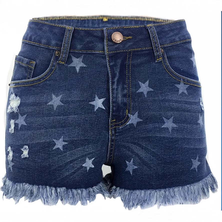 Dame Stilfulde Jeansshorts med stjernetryk Stilla