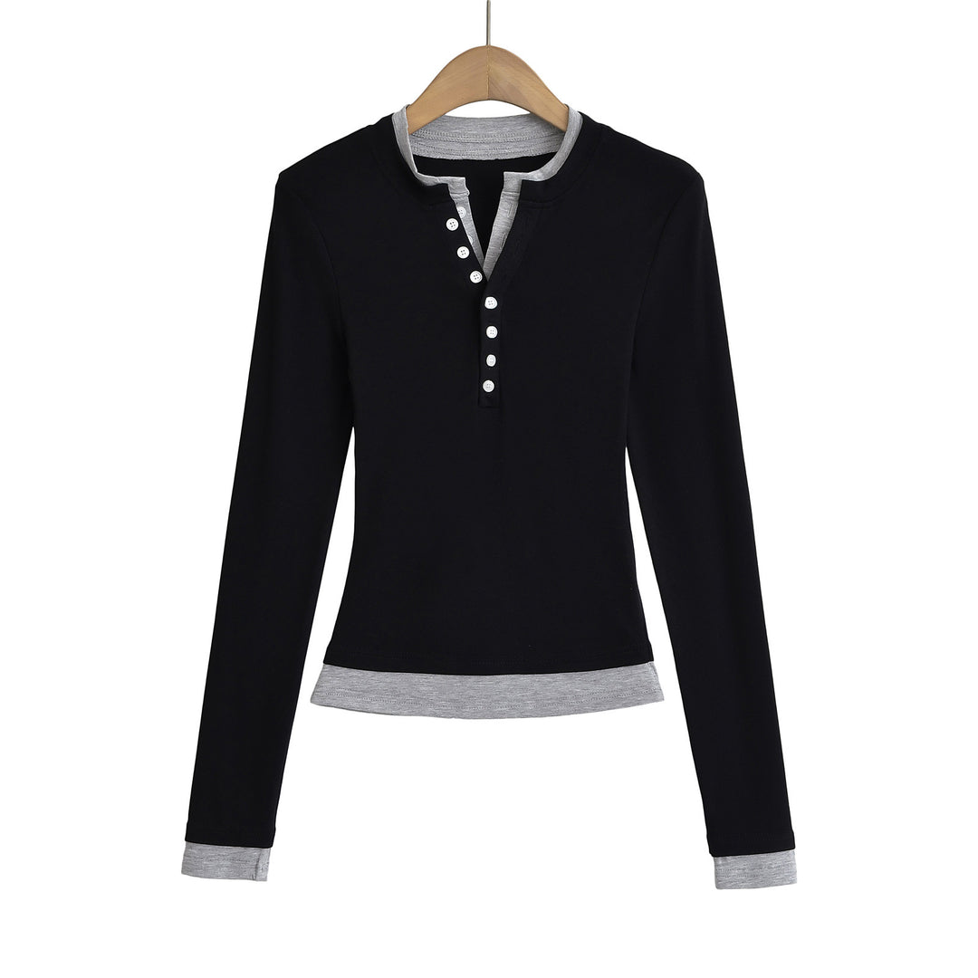 Dame Langærmet skjorte med moderne Henley-udskæring og afslappet pasform Stilla