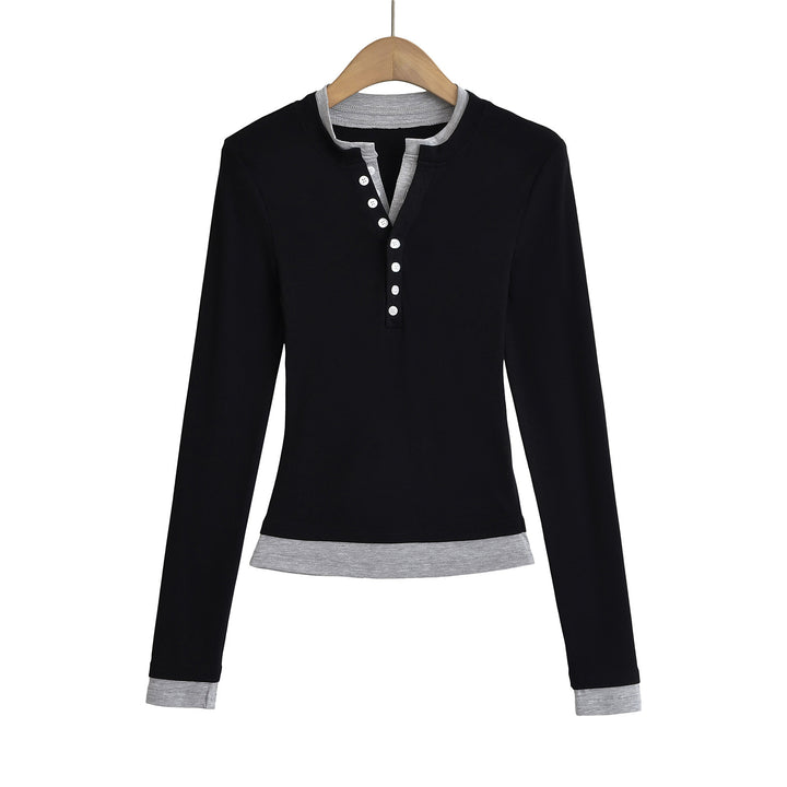 Dame Langærmet skjorte med moderne Henley-udskæring og afslappet pasform Stilla