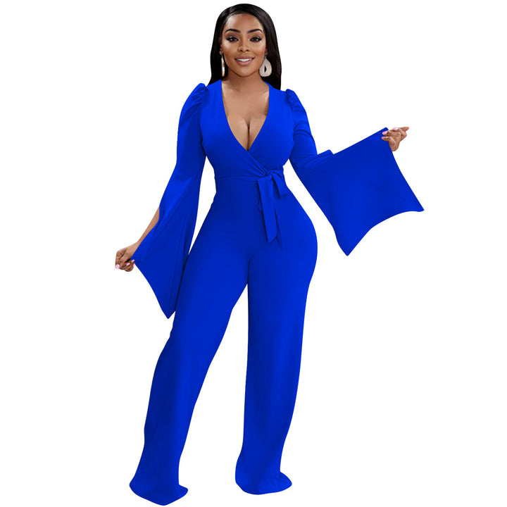 Dame Elegant Jumpsuit med bredde ærmer og figursyet snit Stilla