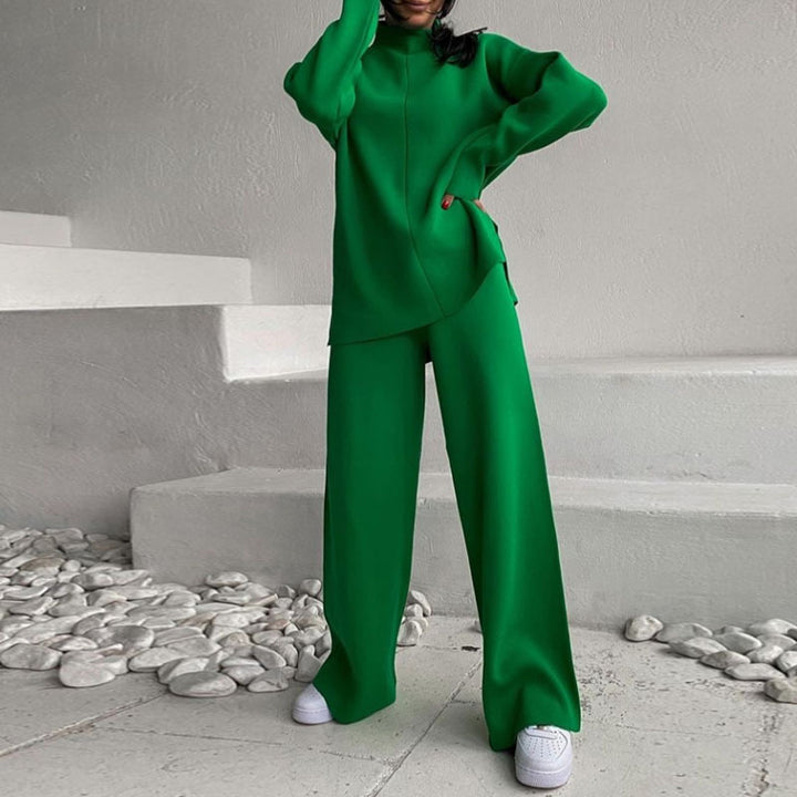 Dame Strik-Loungewear-Sæt med løstsiddende snit og afslappet stil Stilla