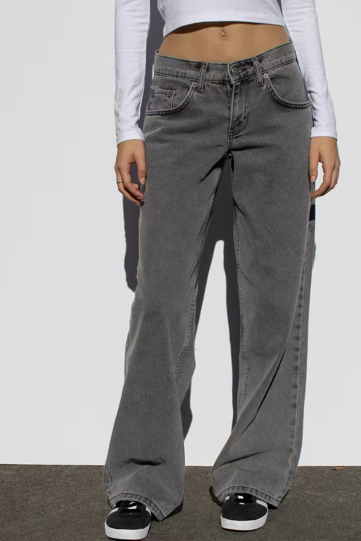 Dame brede High-Waist Jeans med afslappet snit og unikke vaskninger Stilla