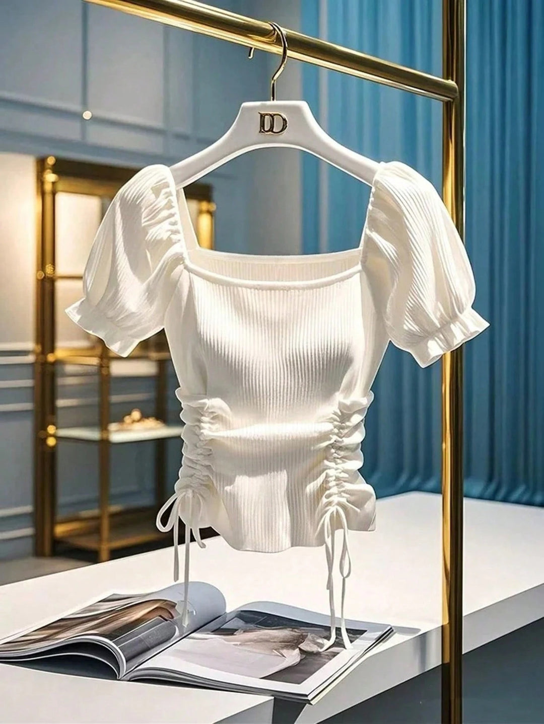 Dame let rib crop top med justerbar snor Skovae