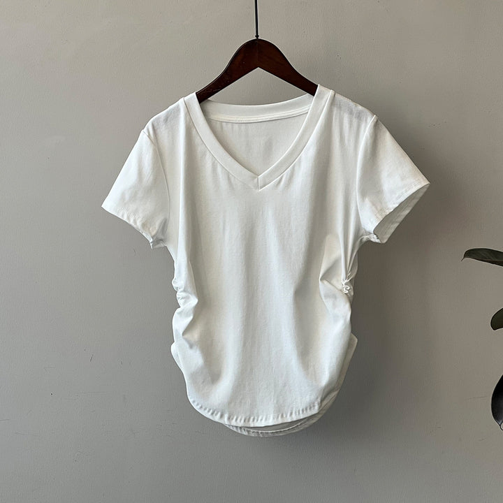 Dame V-hals T-shirt med afslappet silhuet og kvalitets bomuldsblanding Stilla