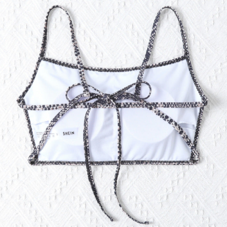 Dame Cropped Bikini-top med slangeskindsdesign Skovae