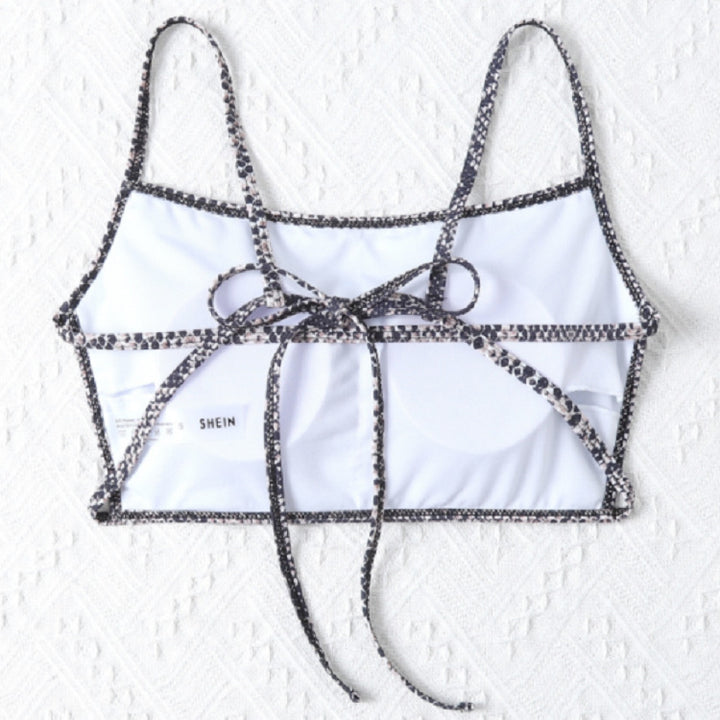 Dame Cropped Bikini-top med slangeskindsdesign Skovae