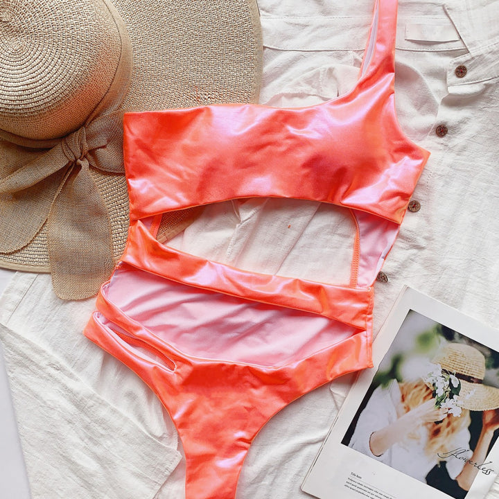 Dame asymmetrisk en-skulder-bikini-sæt Stilla