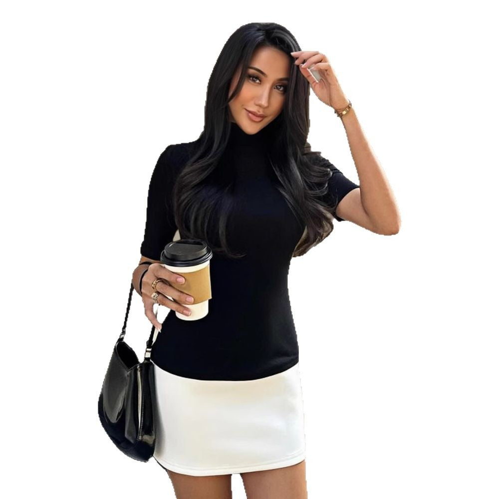 Women's fitted T-shirt with stand-up collar and short sleeves Skovae