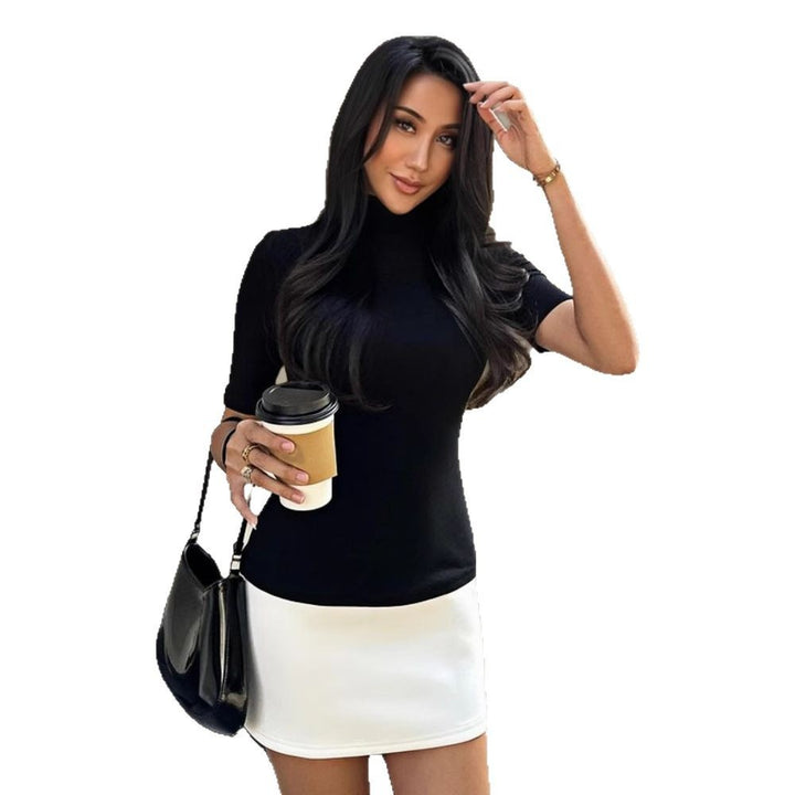 Women's fitted T-shirt with stand-up collar and short sleeves Skovae