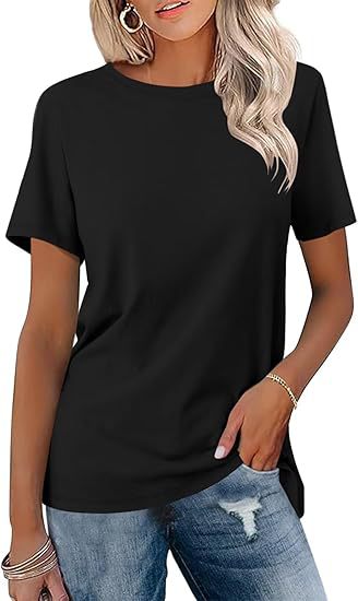 Dame løs Basic T-shirt med Rund halsudskæring Stilla