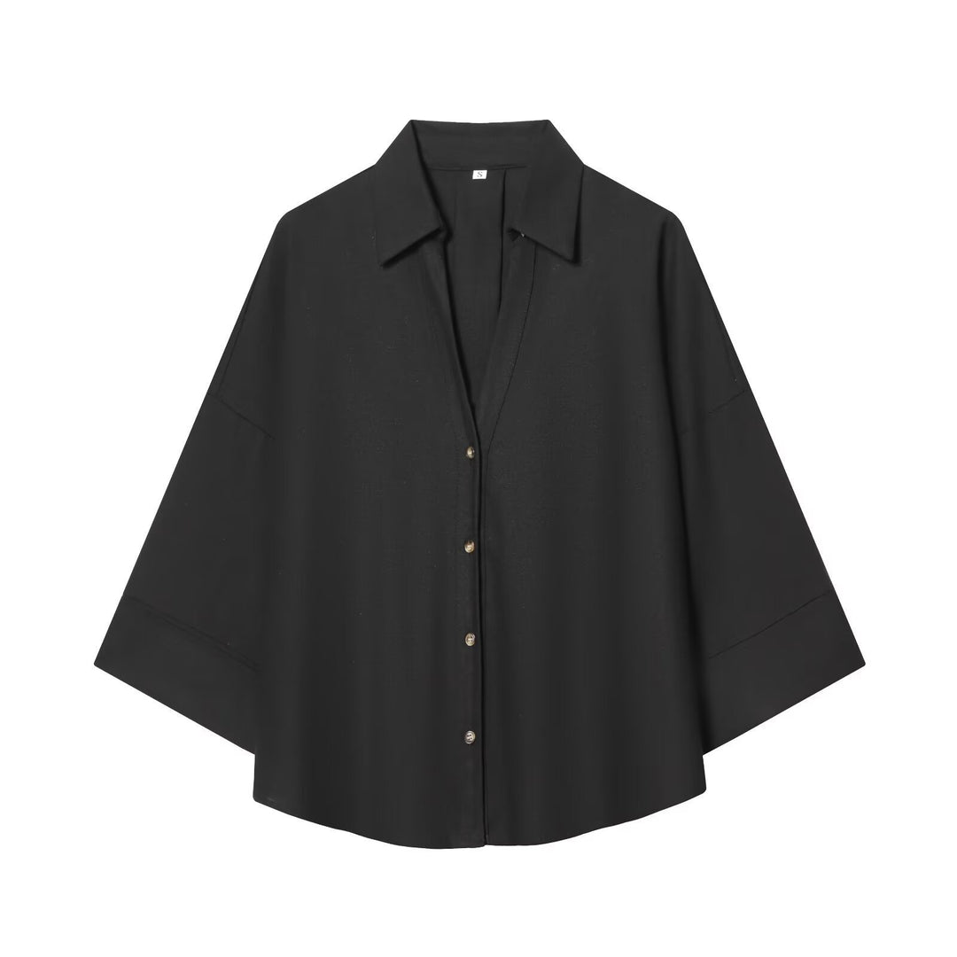 Dame skjorte bluse med afslappet snit og elegante 3/4-ærmer Skovae