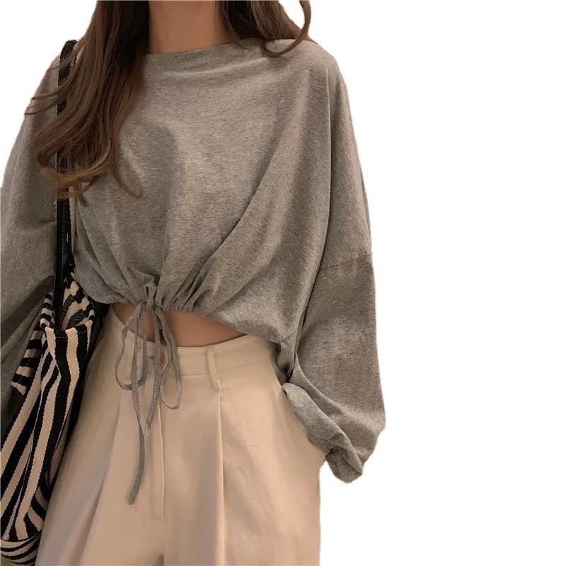 Kvinder Cropped Sweatshirt med innovativ snor og overdimensionerede ærmer Skovae