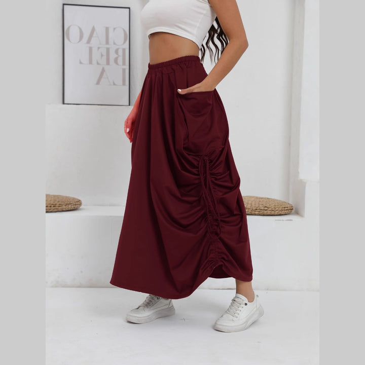 Dame Lang Wrap Skirt med elastisk Talje og Lommer Stilla
