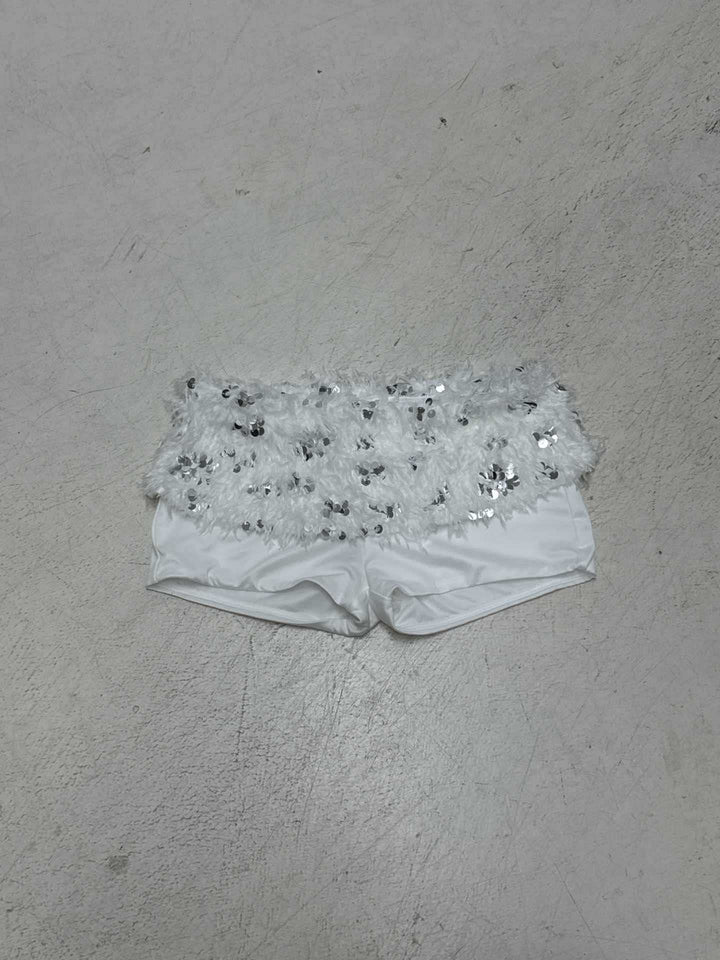Dame smart top og shorts sæt med glitrende pailletter og dekorative fjer Skovae