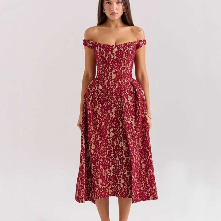 Damer spidskjole med off-shoulder design og elegant nederdel Stilla