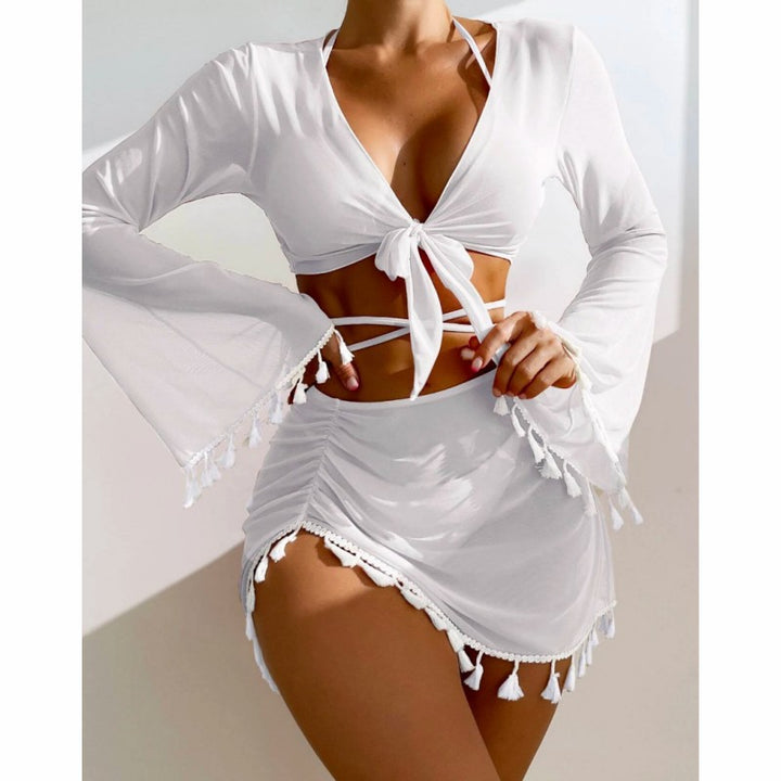 Dame strandoutfit med elegante snørredetaljer Skovae