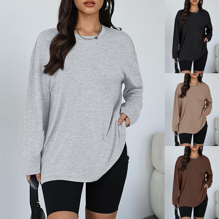 Kvinders Casual Langærmet T-Shirt med Side Slids Stilla