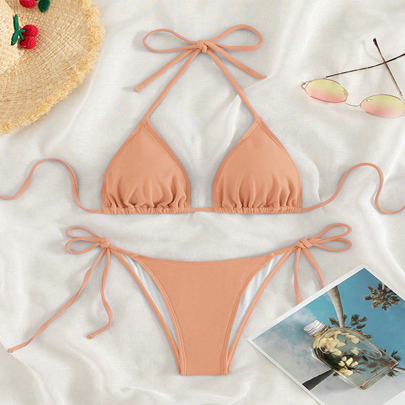 Dame trekant-bikini med justerbare bindebånd og høj udskæring Skovae