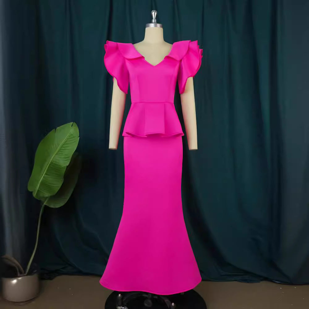 Dame elegant Peplum-aftenkjole med voluminøse ærmer Skovae