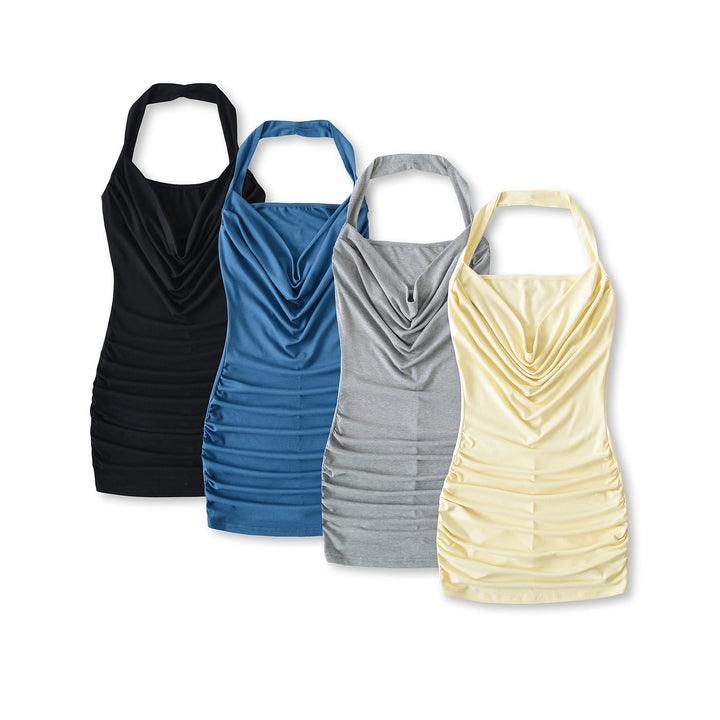 Dame figursyet cocktailkjole med draperinger og elegant halterneck Stilla