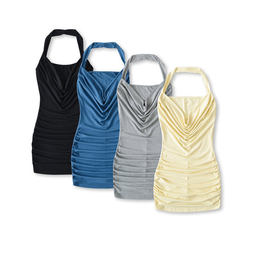Dame figursyet cocktailkjole med draperinger og elegant halterneck Stilla