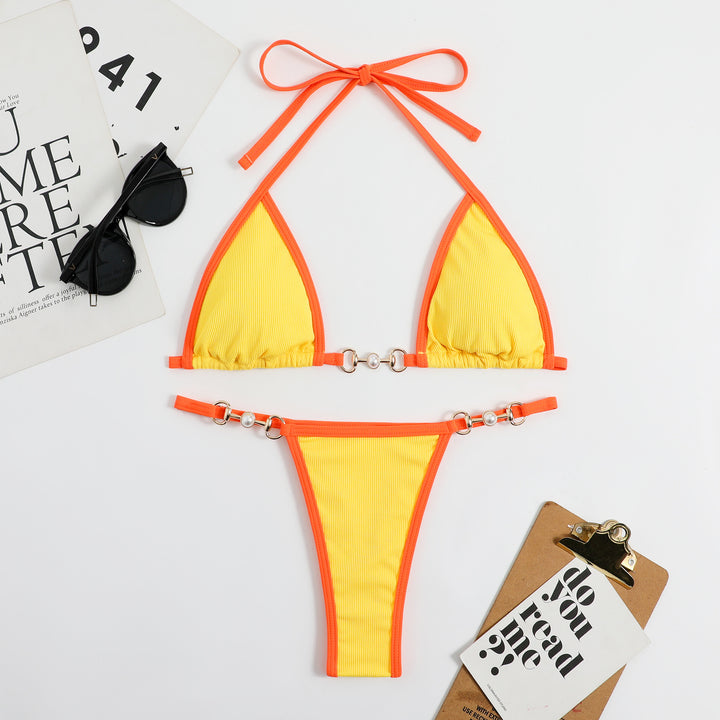 Dame Triangel-Bikini med moderne rib-design og dekorative elementer Skovae