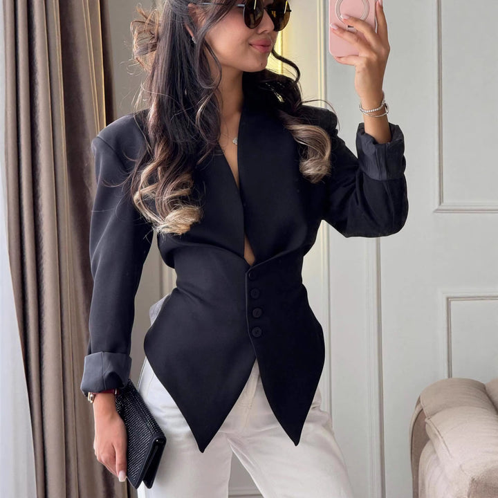 Damer elegant tætsiddende blazer med dyb V-hals Stilla