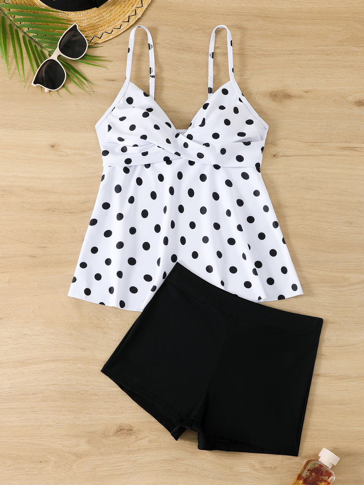 Dame Tankini-sæt med polka-dot-mønster og komfortable shorts Skovae