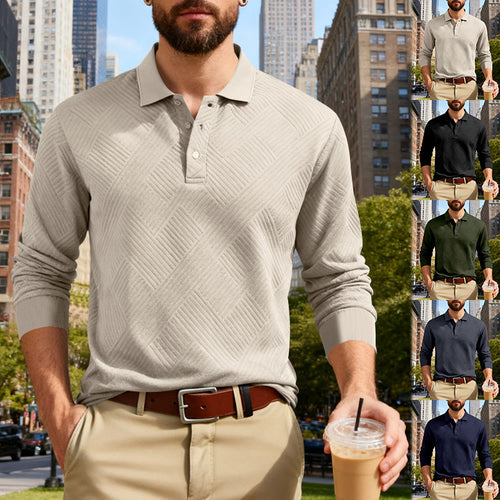 Herrer nan langærmet Poloshirt i struktureret Jacquardstrik Skovae