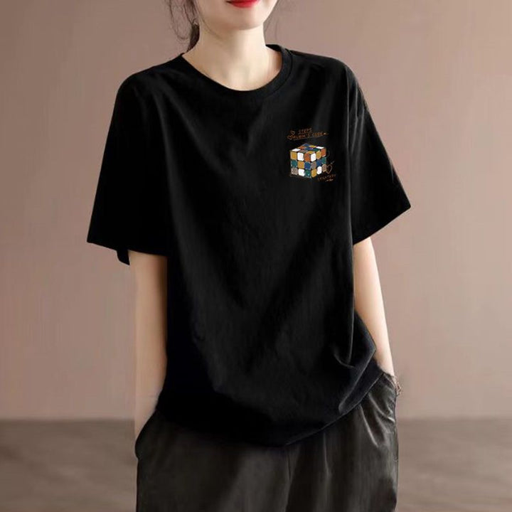 Dame T-shirt med kreativ Rubik-kube-design Stilla