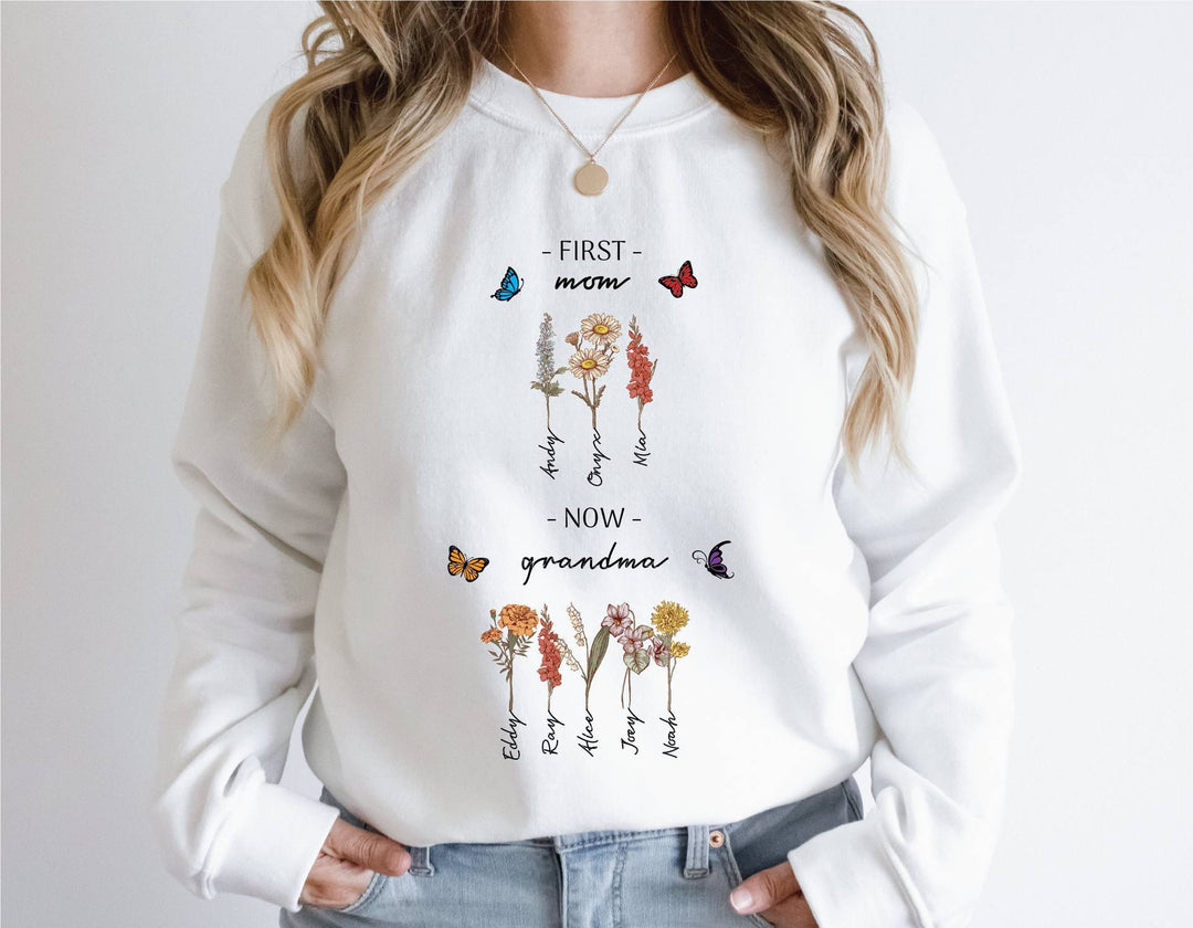 Kvinders sweatshirt med blomsterprint og inspirerende tekst Stilla