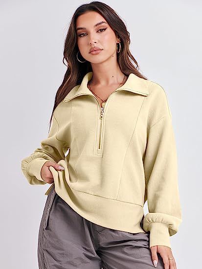 Dame Sweatshirt med halvdelen lynlås og blødt materiale Stilla