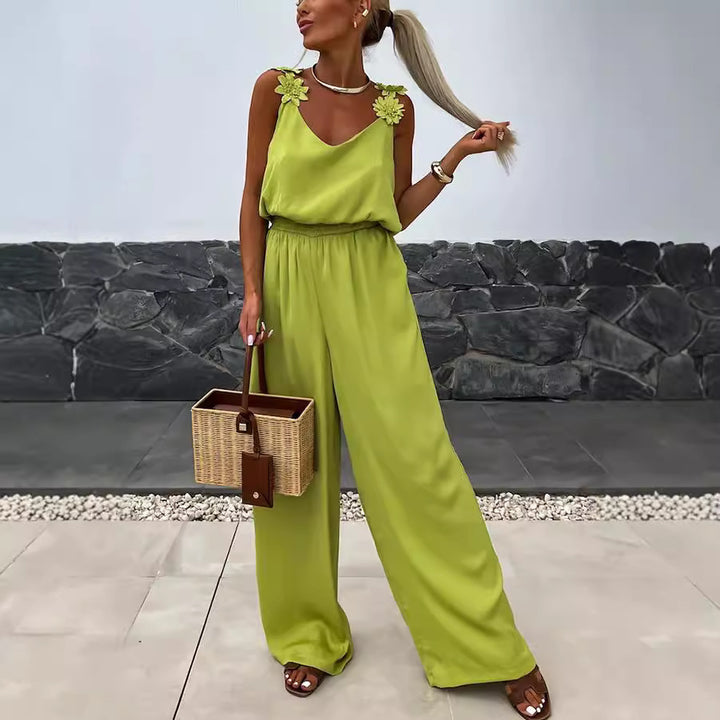 Dame jumpsuit med elegante blomsterapplikationer Stiila