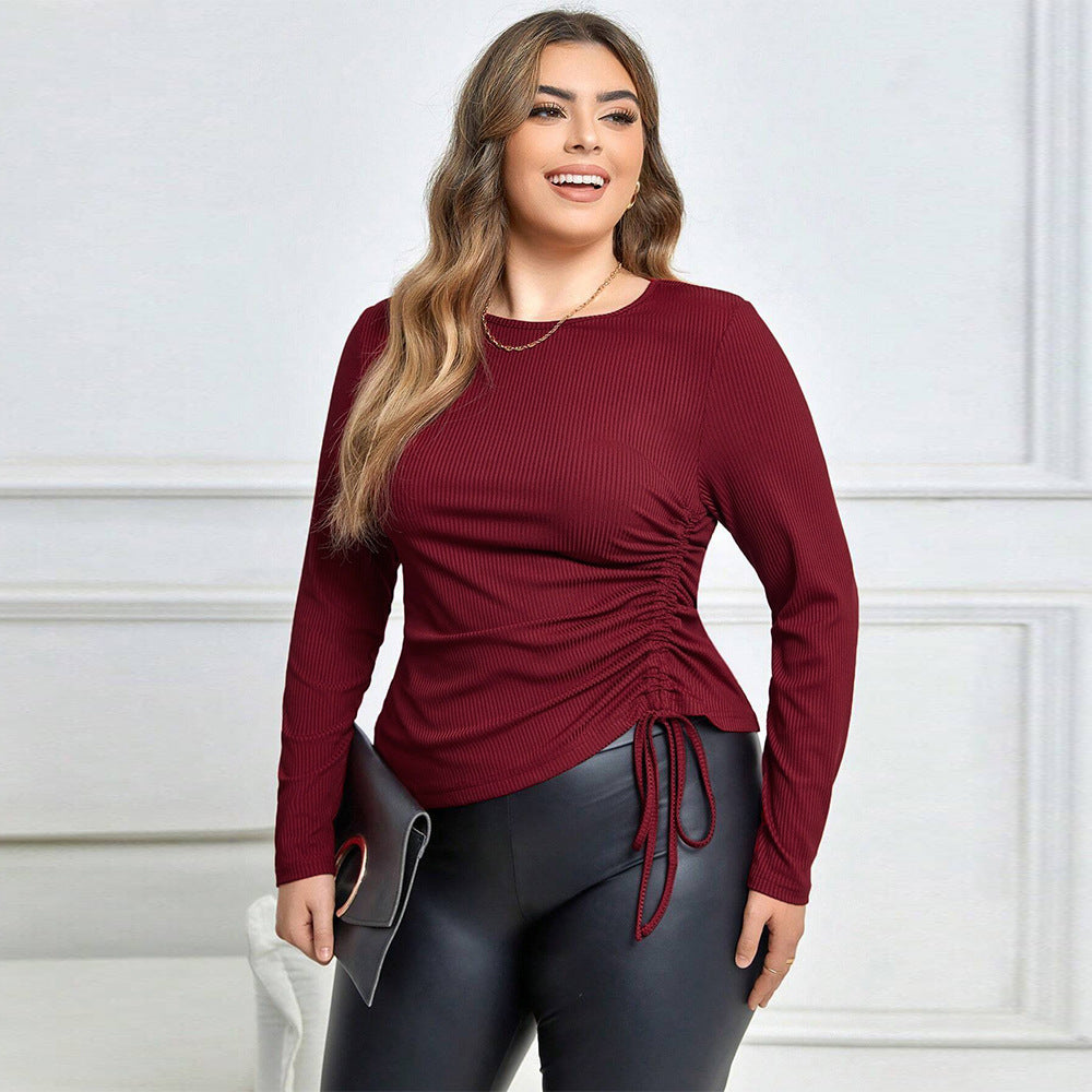 Dame Figurtilpasset Langærmet T-shirt med fashionable Rynkedetaljer Stilla
