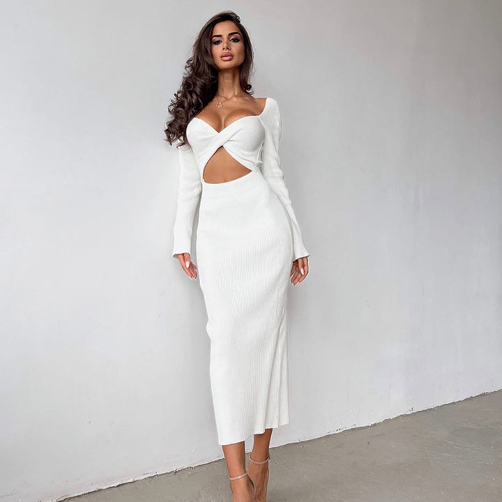 Dame Cut-Out Midi-Kjole med Knoten-Detail og figursyet Snit Stilla