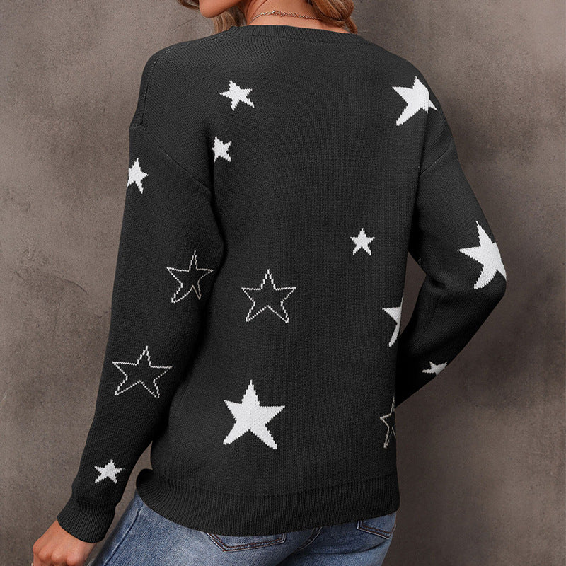 Kvinders strikket sweater med trendy stjernespor og afslappet snit Stilla