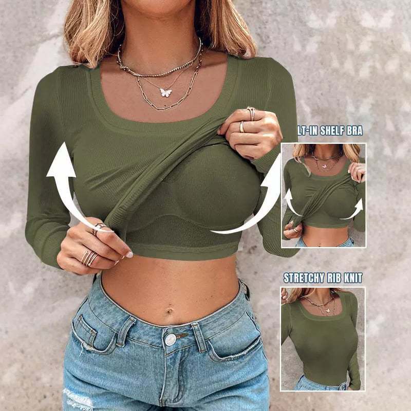Kvindernes cropped langærmede skjorte med integreret tanktop Stilla