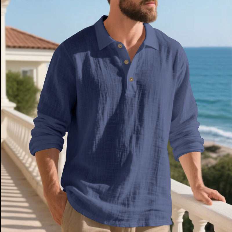 Herre langærmet Henley-shirt i åndbart bomuldsblandingsmateriale med moderne design Stilla