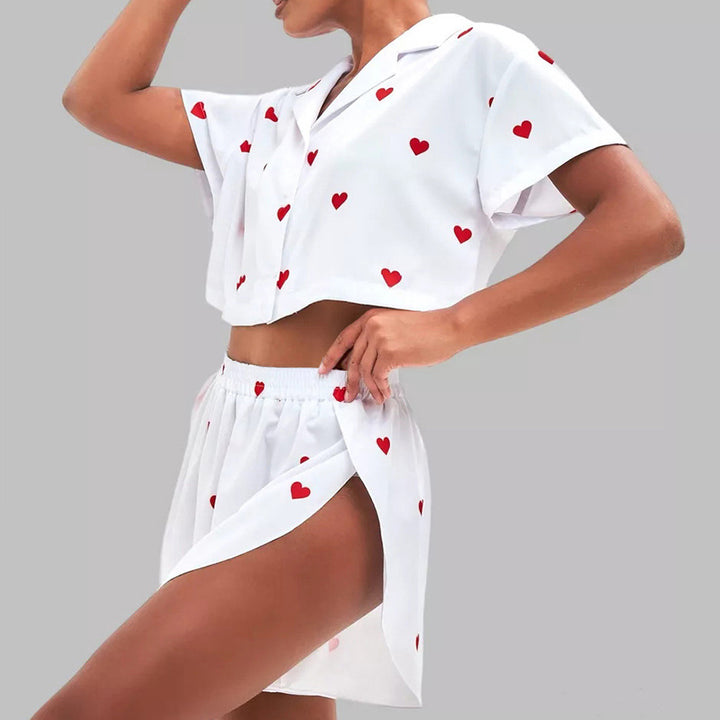 Dame blødt sommer-pyjamasæt med hjerter Stilla