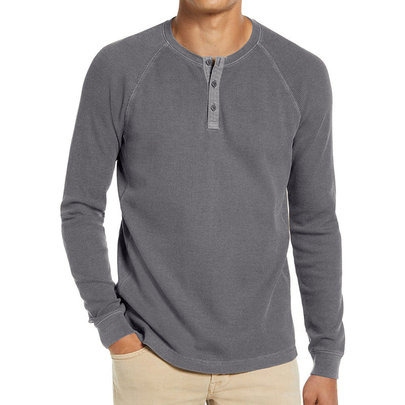 Herrer langærmet Henley-shirt med struktureret væv Stilla