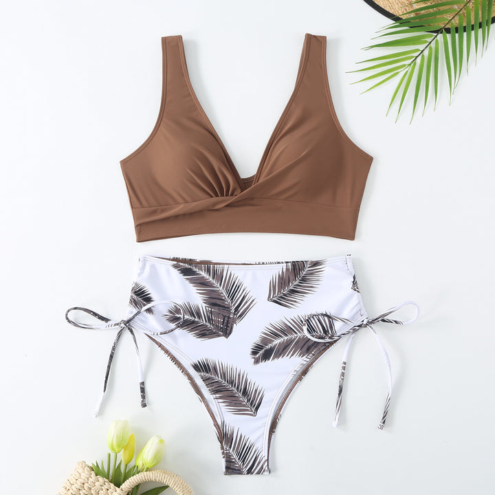 Damer Højtaljet Palmblad-Print Bikini-Sæt Stilla
