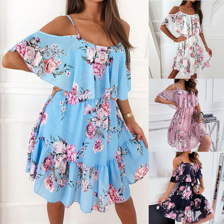 Dame Cold-Shoulder Blomster Mini Kjole Stilla