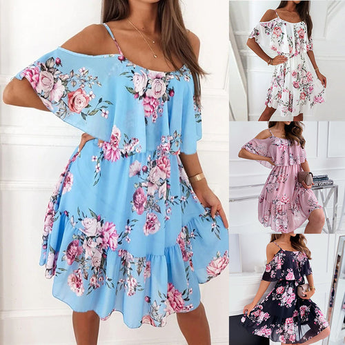 Dame Cold-Shoulder Blomster Mini Kjole Stilla