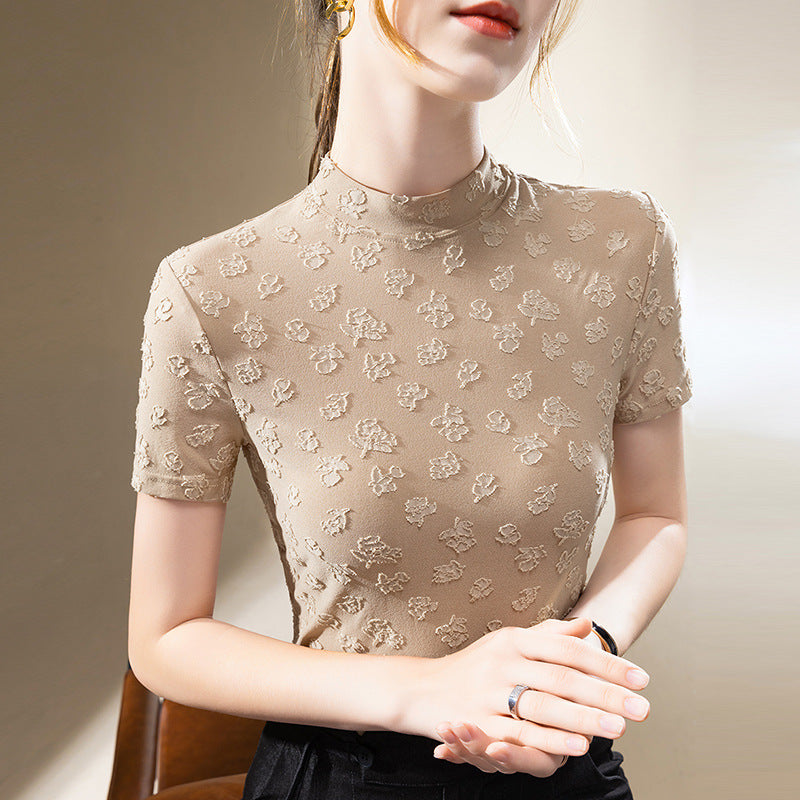 Dame Kortærmet T-shirt med elegant 3D-blomsterprint og tætsiddende snit Stilla